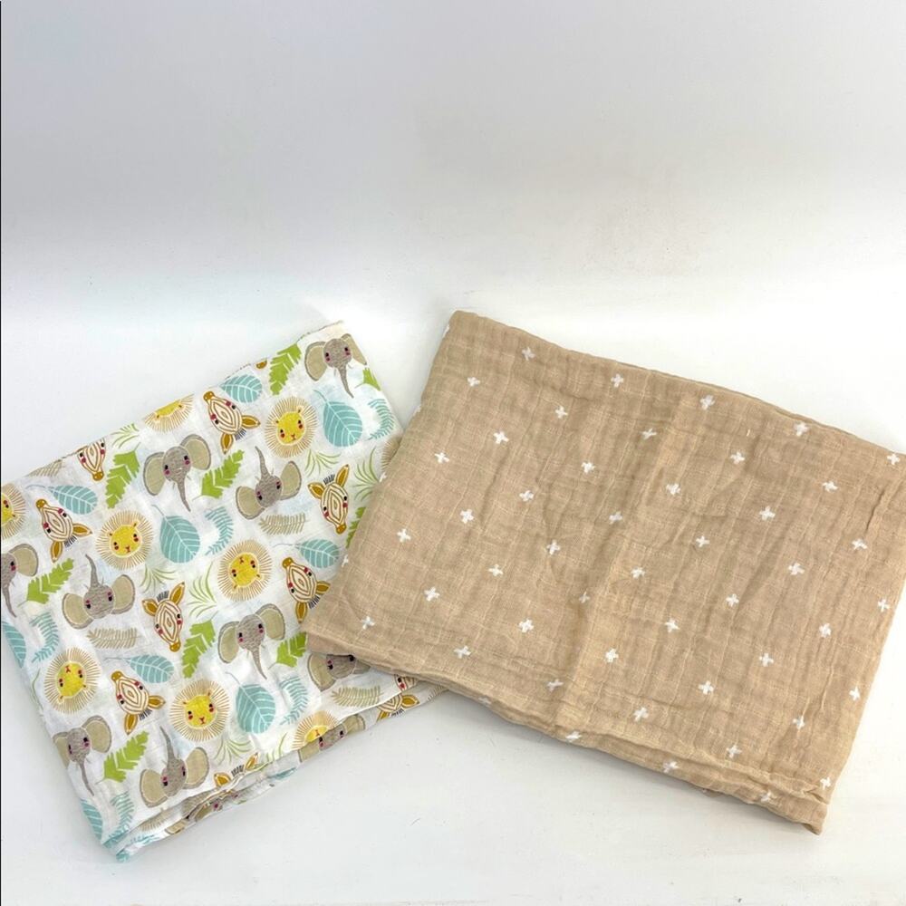 Lulujo Little Unicorn 100% cotton gauzy swaddle baby blanket bundle of 2